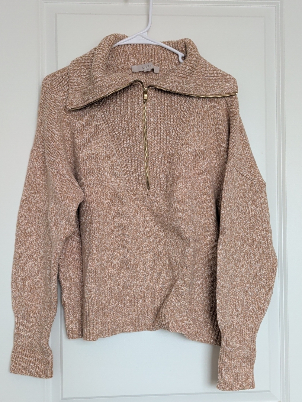 LOFT Marled Tan Half-Zip Turtleneck Sweater